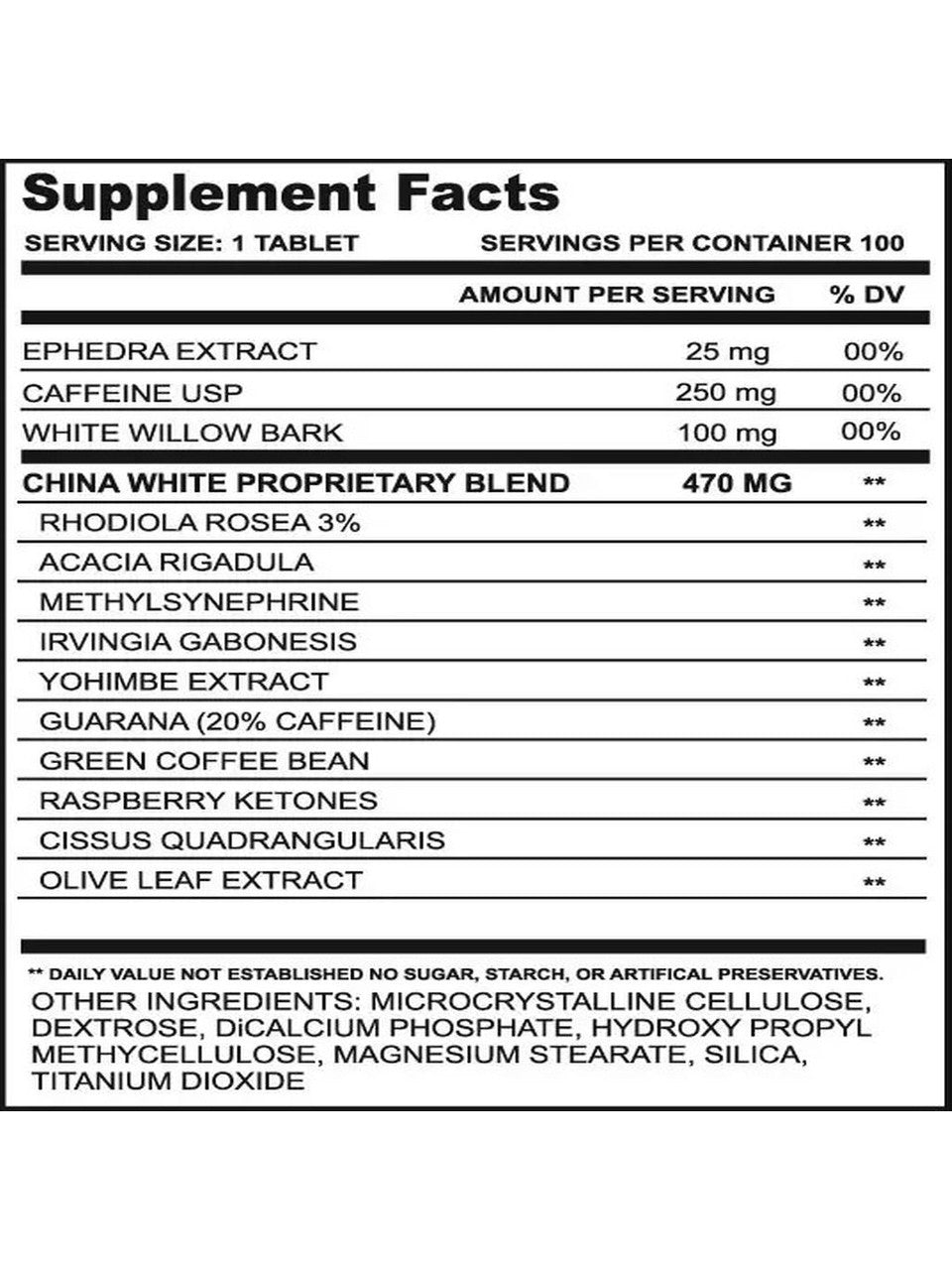 Cloma Pharma China White Fat Burner 25 Ephedra - 100 Capsules
