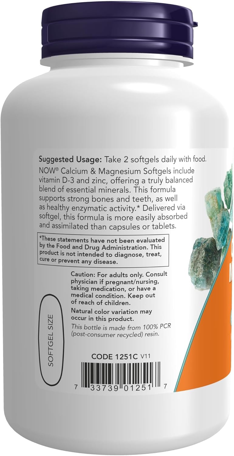NOW Foods Calcium & Magnesium with Vitamin D3 and Zinc, 120 Softgels