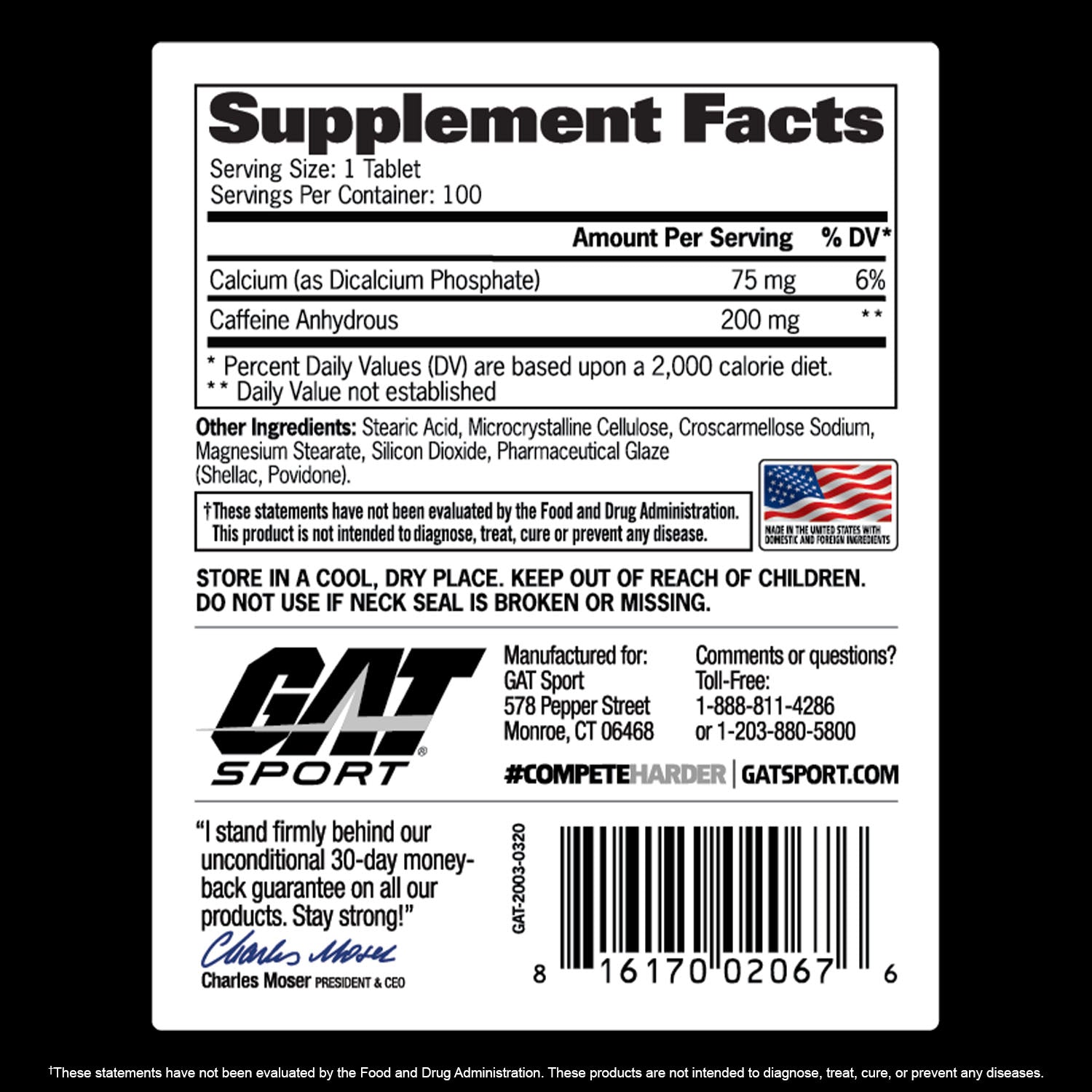GAT Sport Essentials Caffeine, 100 Tablets