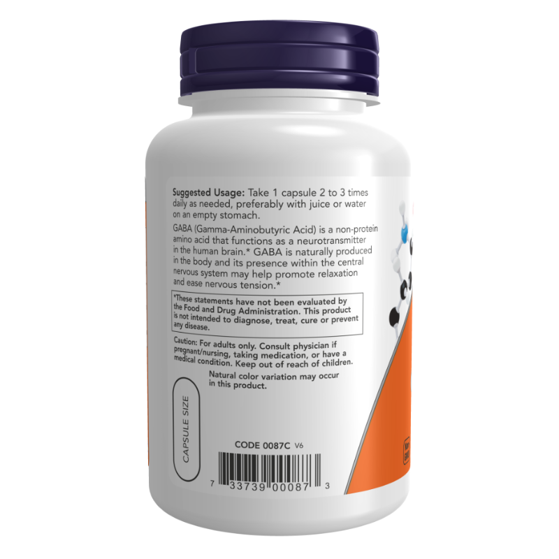 NOW Foods GABA 500mg 100 Veg Capsules