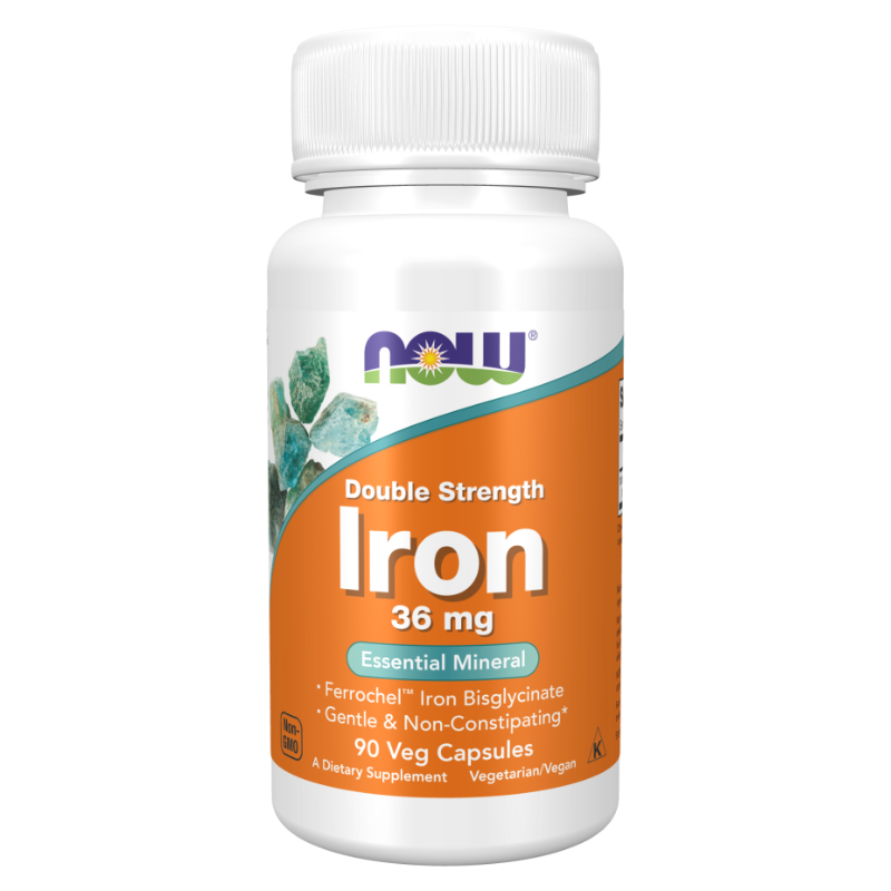 NOW Foods Iron 36 mg, Double Strength 90 Veg Capsules