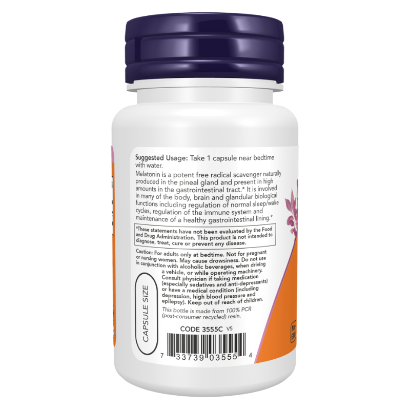 NOW Foods Melatonin 5 mg, 100 Veg Capsules Healthy Sleep Cycle*