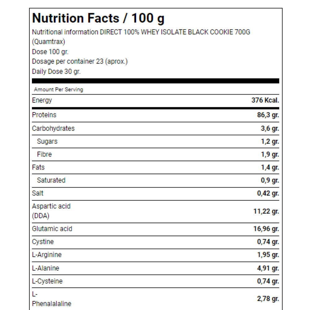 Quamtrax 100% Whey Protein Isolate 700g