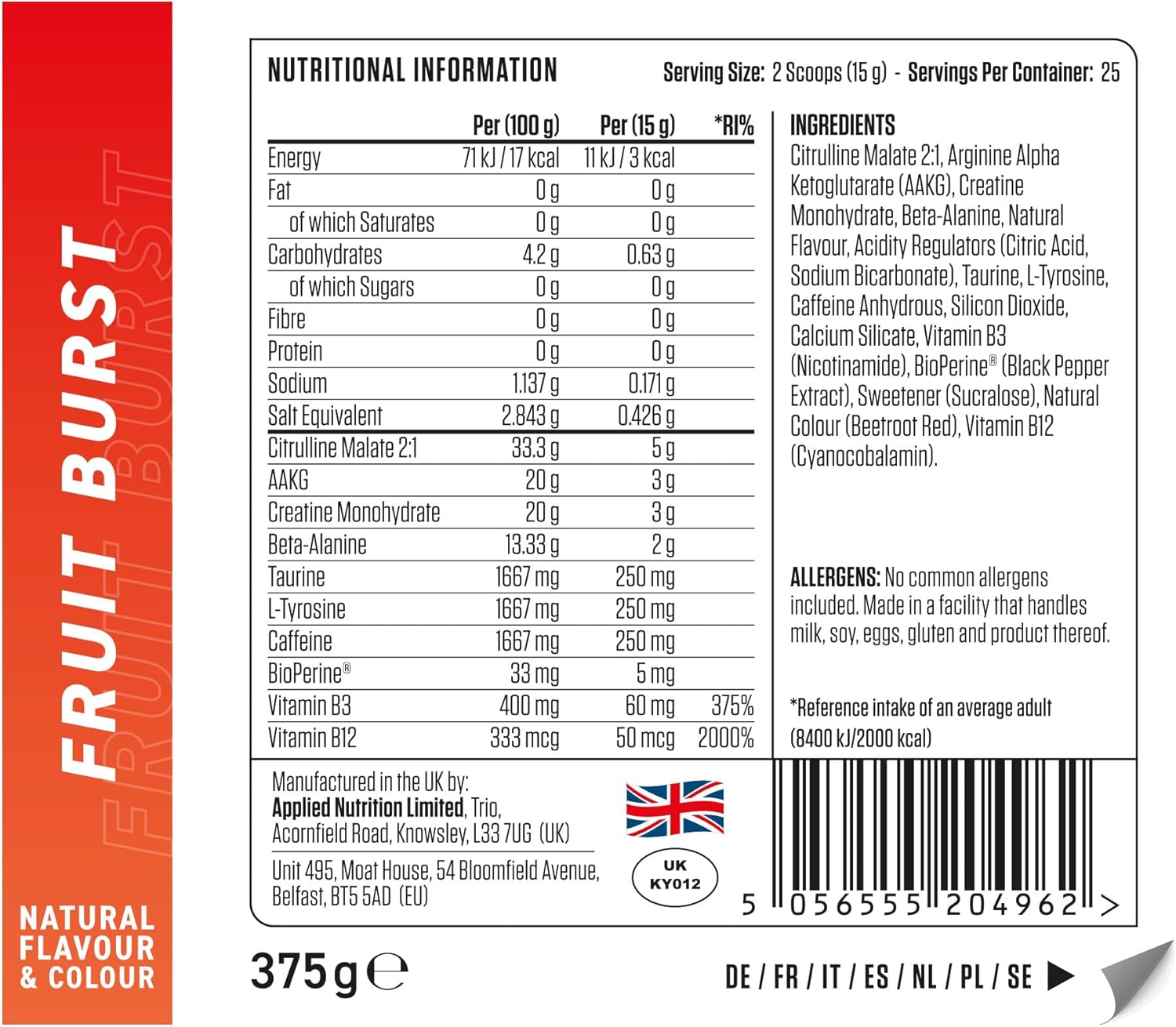 Applied Nutrition Pump 3G - Pre Workout with Caffeine - Bodybuilding BD