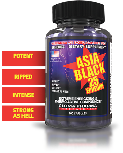 Cloma Pharma Asia Black Fat Burner 25 Ephedra - 100 Capsules