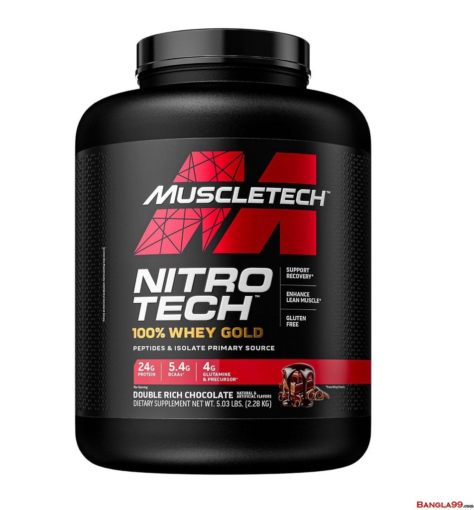 Muscletech Nitrotech 100% Whey Gold Protein, Double Rich Chocolate, 5 lbs