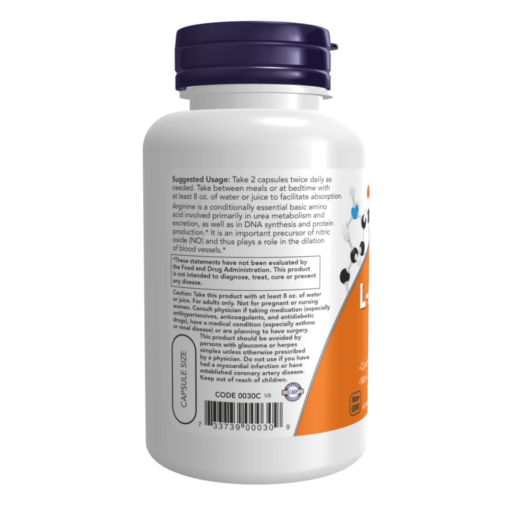 NOW Foods L - Arginine 500 mg 100 Veg Capsules - Bodybuilding BD