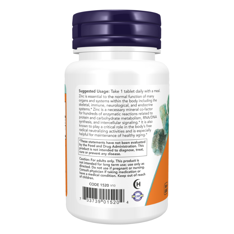 NOW Foods Zinc Supplements 50mg 100 Tablets