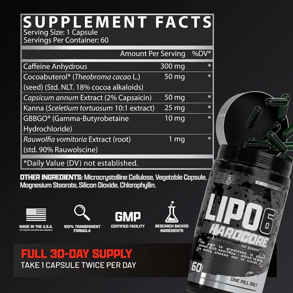 Nutrex Research Lipo-6 Hardcore Fat Burner Supplement 60 Tablets - Bodybuilding BD