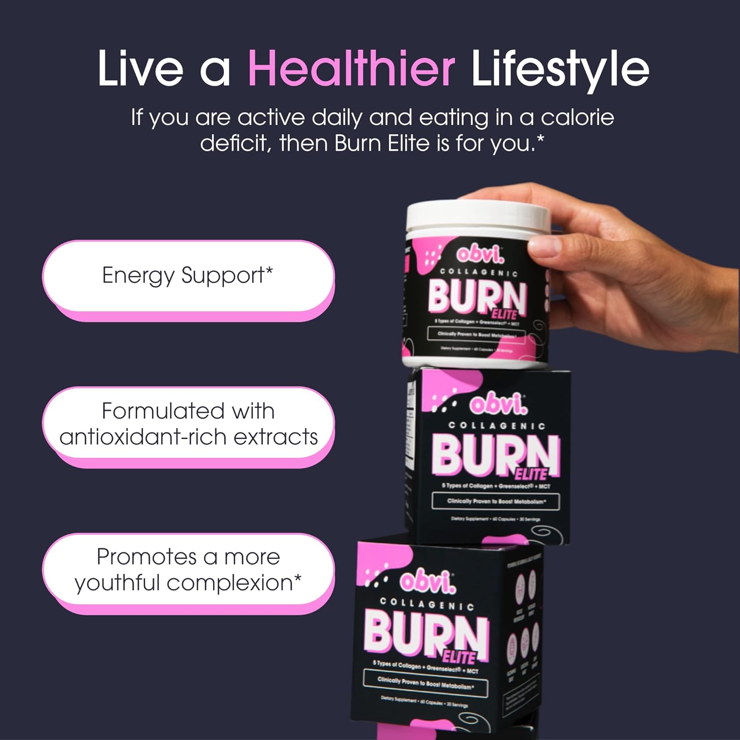 Obvi Black Collagen Burn Pills: Thermogenic Fat Burner - Bodybuilding BD