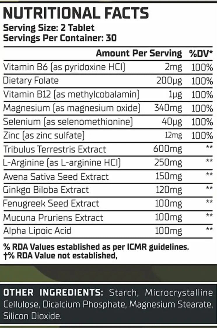 Warzone Nuked Test+ Testosterone Booster Tablet - 60 Tablets
